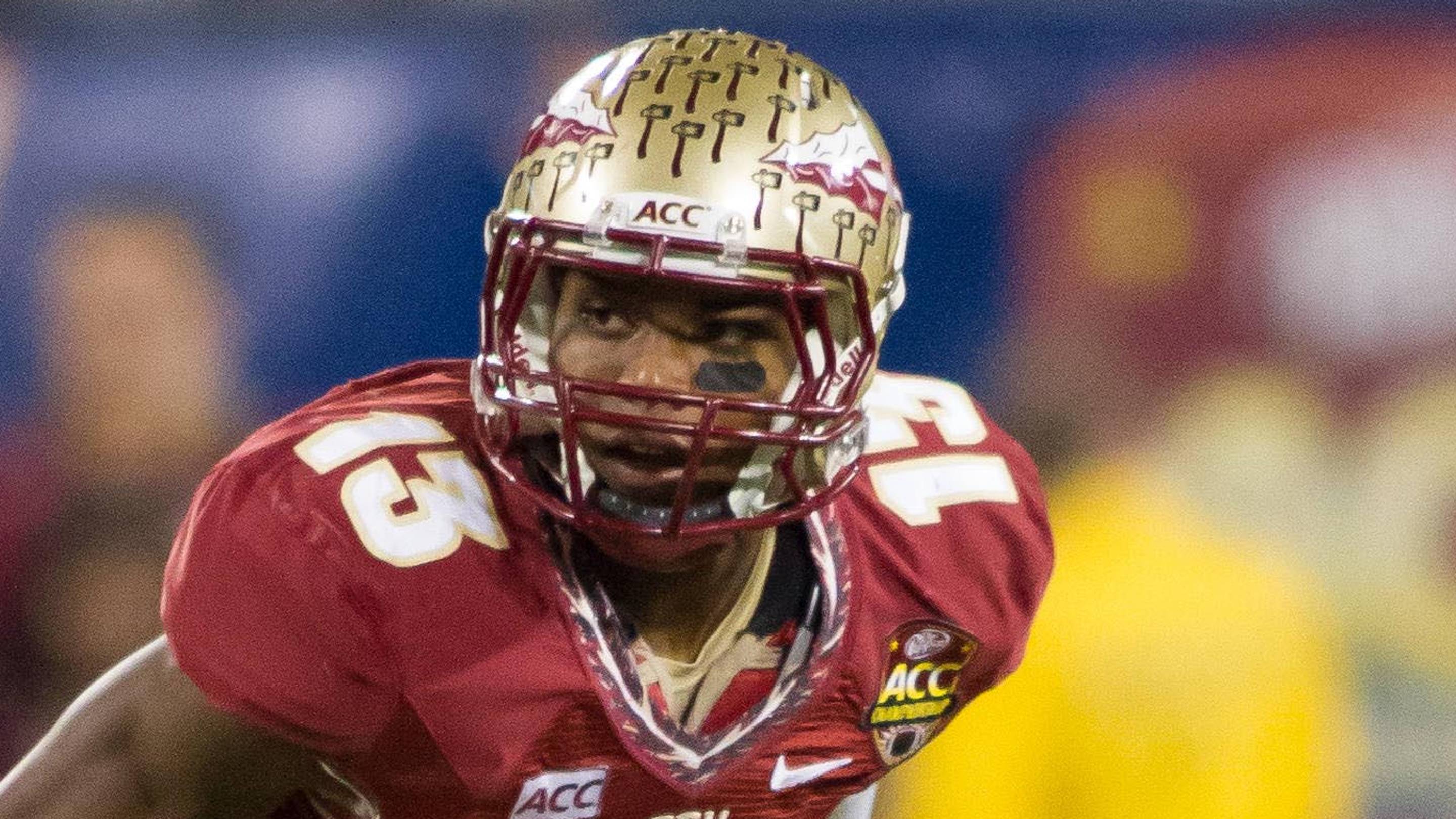 Dec 7, 2013; Charlotte, NC, USA; Florida State Seminoles defensive back Jalen Ramsey (13) lines up against the Duke Blue Devils during the fourth quarter at Bank of America Stadium. FSU defeated Duke 45-7. Mandatory Credit: Jeremy Brevard-USA TODAY Sports