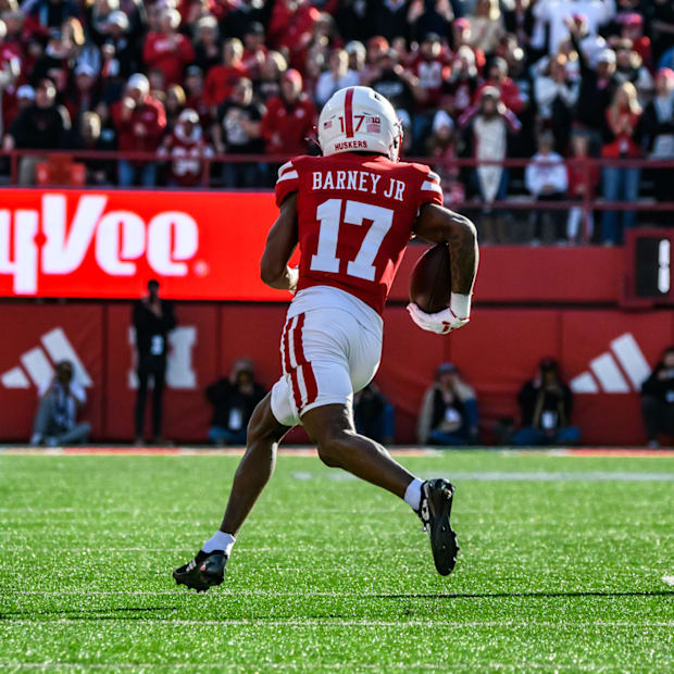 Jacory Barney Jr runs the opening kickoff 45 yards. 