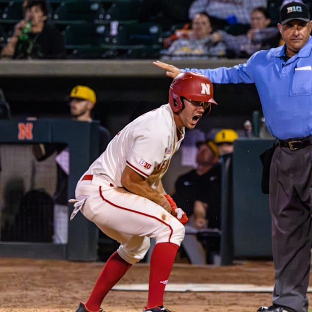 Riley Silva celebrates after stealing home. 