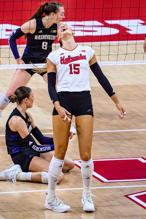 Andi Jackson celebrates a point early in the second set. 