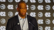 North Carolina head coach Hubert Davis at the 2025 ACC Tipoff