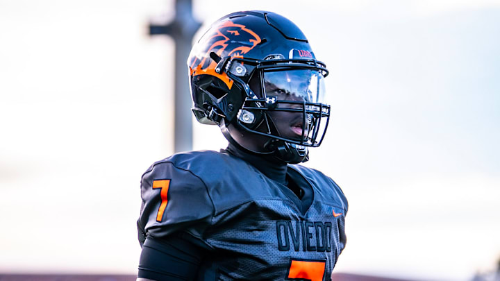 Oviedo senior Samari Chisolm returned a kickoff 96 yards for touchdown and made nine tackles, one fumble recovery and two forced fumbles to power the Lions past defending Clas 7A state runner-up Lake Mary, 14-9, in a preseason Kickoff Classic game last Friday. Oviedo senior Samari Chisolm returned a kickoff 96 yards for touchdown and made nine tackles, one fumble recovery and two forced fumbles to power the Lions past defending Clas 7A state runner-up Lake Mary, 14-9, in a preseason Kickoff Classic game last Friday.