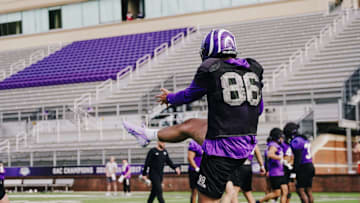 Tom Weston during a practice with Ouachita Baptist