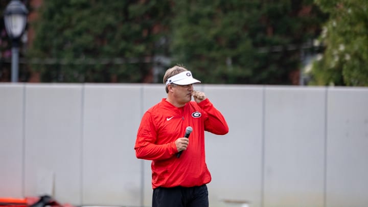 Kirby Smart at the first practice of 2025 