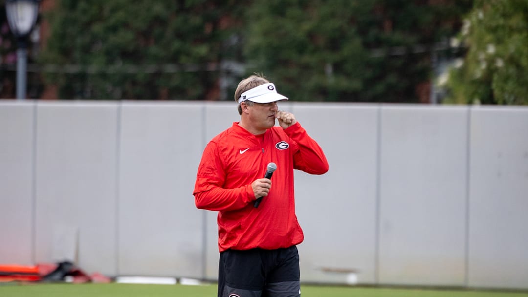 Kirby Smart watches over the Bulldogs while they practice in lead up to 2025 Season 
