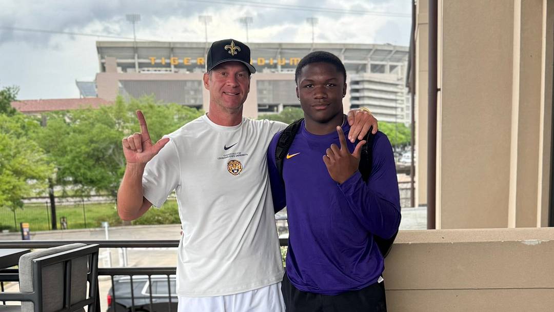 LSU coach Lane Kiffin and 5-star wide receiver target Easton Royal