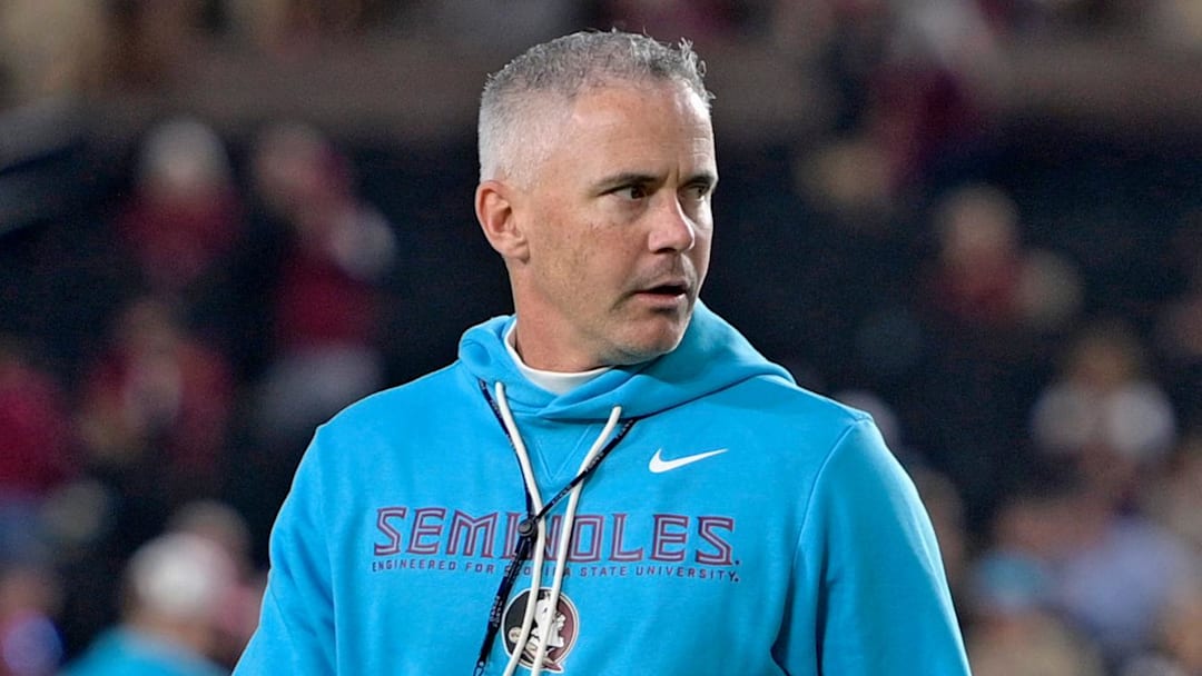 Nov 1, 2025; Tallahassee, Florida, USA; Florida State Seminoles head coach Mike Norvell walks on the field before the game against the Wake Forest Demon Deacons at Doak S. Campbell Stadium. Mandatory Credit: Melina Myers-Imagn Images