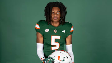 Miami signee Daylyn Upshaw poses during an official visit. 