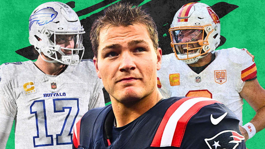 Josh Allen (L), Drake Maye (C), Baker Mayfield (R)