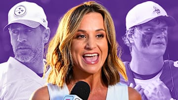 Aaron Rodgers, Dianna Russini, and J.J. McCarthy