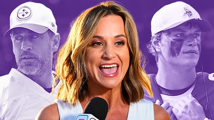 Aaron Rodgers, Dianna Russini, and J.J. McCarthy