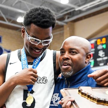 Sierra Canyon’s Bryce James celebrates winning a CIF State Division I SoCal regional final against Redondo Union at home on Tuesday, March 11, 2025.