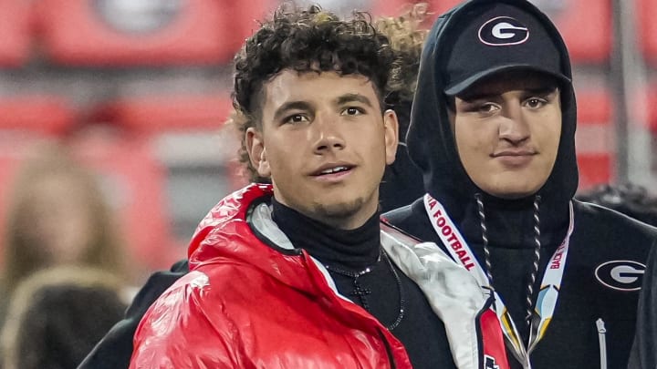 Nov 11, 2023; Athens, Georgia, USA; Buford high school quarterback Dylan Raiola on the sideline prior to the game between the Georgia Bulldogs against the Mississippi Rebels at Sanford Stadium. Mandatory Credit: Dale Zanine-USA TODAY Sports