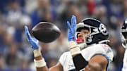 Tennessee Titans wide receiver Chimere Dike catches a pass during the second quarter against the Indianapolis Colts.
