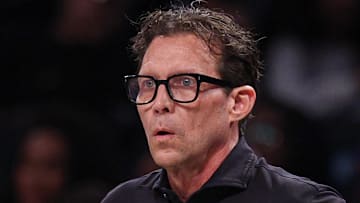 Atlanta Hawks head coach Quin Snyder looks on against the Brooklyn Nets.