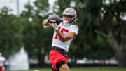 Buccaneers WR Jalen McMillan (15) at mandatory minicamp. Courtesy of the Tori Richman and the Tampa Bay Buccaneers