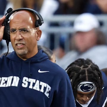 Penn State Nittany Lions head coach James Franklin looks on from the sideline during the fourth quarter against the Northwestern Wildcats at Beaver Stadium.