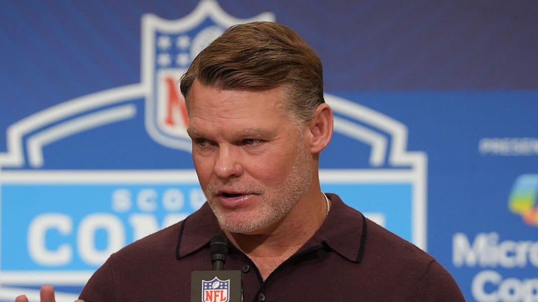 Indianapolis Colts general manager Chris Ballard meets with the media