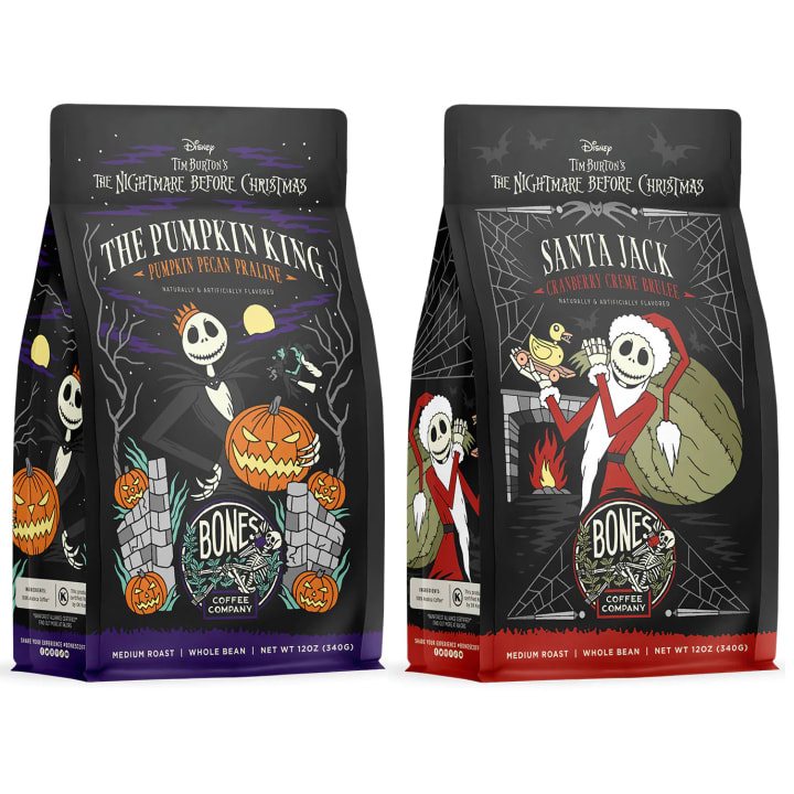 bones coffee company 'the pumpkin king' and 'santa jack' coffee