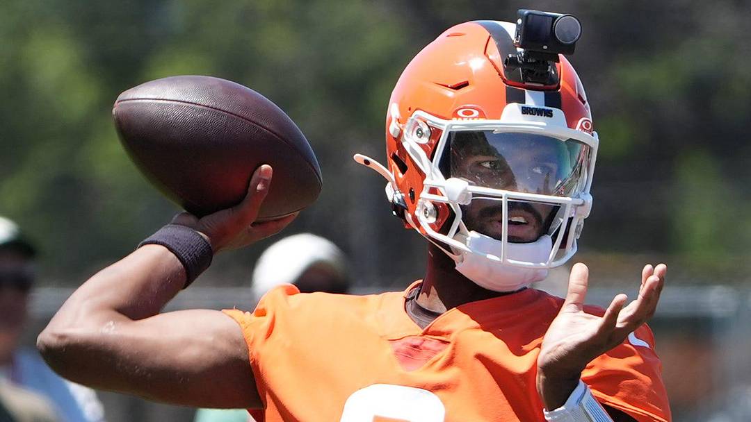 Cleveland Browns quarterback Shedeur Sanders readies a pass Dduring team OTAs at CrossCountry Mortgage Campus of the Cleveland Browns in Berea, Ohio on June 2, 2026. Cleveland Browns quarterback Shedeur Sanders readies a pass Dduring team OTAs at CrossCountry Mortgage Campus of the Cleveland Browns in Berea, Ohio on June 2, 2026.