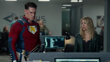 John Cena and Jennifer Holland in Peacemaker season 2 episode 7. (Courtesy of HBO Max)