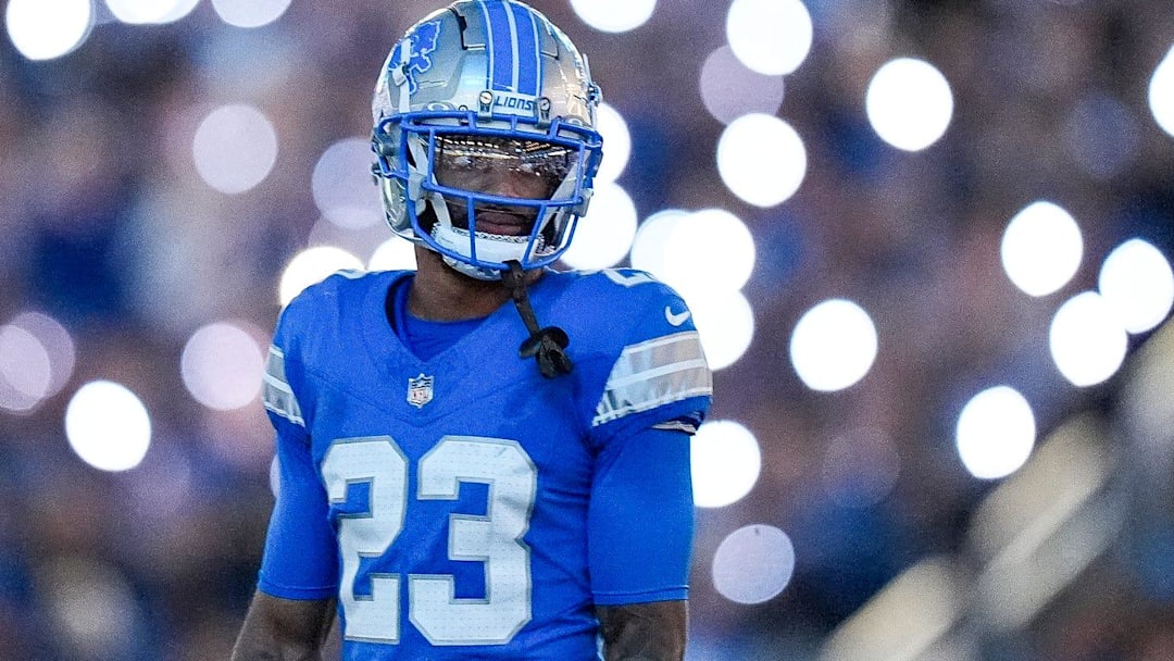 Former Detroit Lions cornerback Carlton Davis III (23) looks on at a timeout against the Los Angeles Rams during the second half at Ford Field in Detroit on Sunday, September 8, 2024.