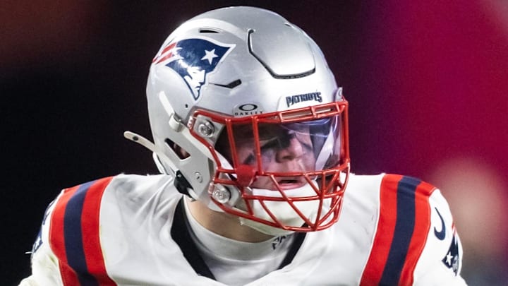 Feb 8, 2026; Santa Clara, CA, USA; New England Patriots offensive tackle Will Campbell (66) against the Seattle Seahawks during Super Bowl LX at Levi's Stadium. Mandatory Credit: Mark J. Rebilas-Imagn Images