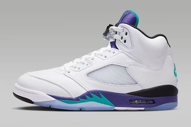 Side view of the Air Jordan 5 "Grape" colorway.