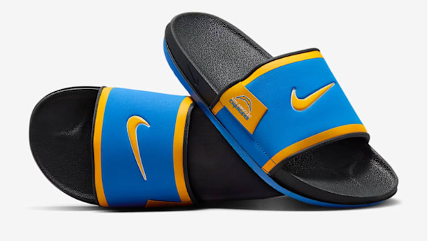 Nike slides in a Los Angeles Chargers colorway.