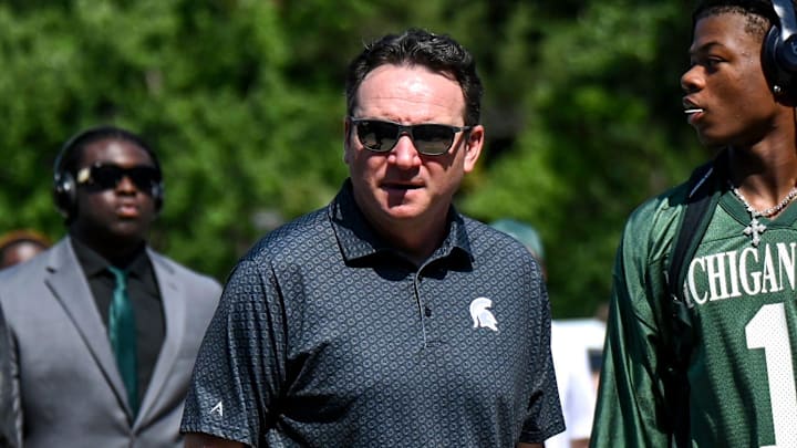 Michigan State's head coach Jonathan Smith enters Spartan Stadium before the football game against Prairie View A&M on Saturday, Sept. 14, 2024, in East Lansing.