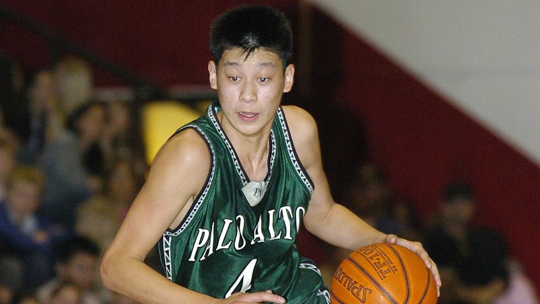 February 4, 2005; Palo Alto, CA, USA; Palo Alto Vikings guard Jeremy Lin dribbles the ball during the boys varsity game against the Gunn Titans at Gunn High School. The Vikings defeated the Titans 69-27. Mandatory Credit: Kyle Terada-Imagn Images