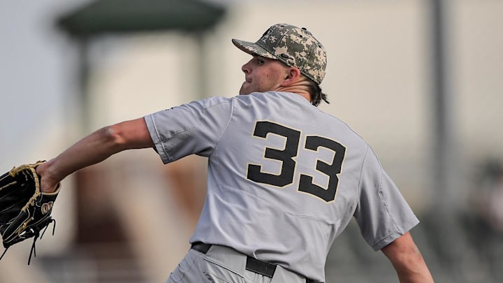 Wake Forest sophomore Ryan Cusick pitches to Clemson during the bottom of the first inning at Doug Kingsmore Stadium in Clemson Friday, April 23,2021.

Clemson Vs Wake Forest Baseball