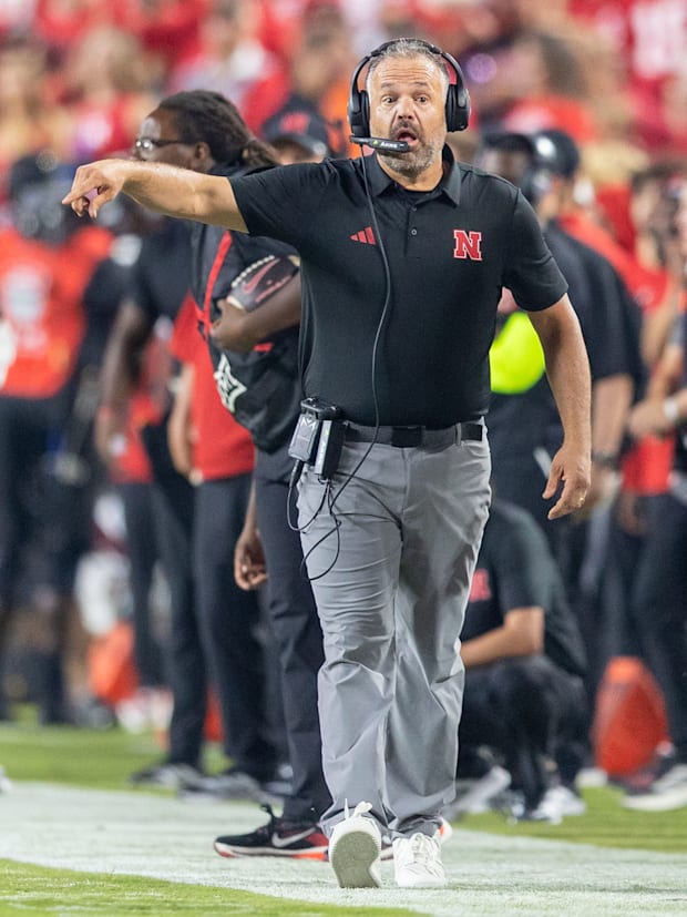 Nebraska head coach Matt Rhule on the sideline during the 2025 Cincinnati game