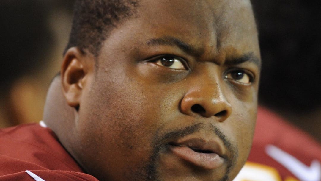Aug 13, 2015; Cleveland, OH, USA; Washington Redskins defensive tackle Terrance Knighton (98) in a preseason NFL football game at FirstEnergy Stadium. Mandatory Credit: Ken Blaze-Imagn Images