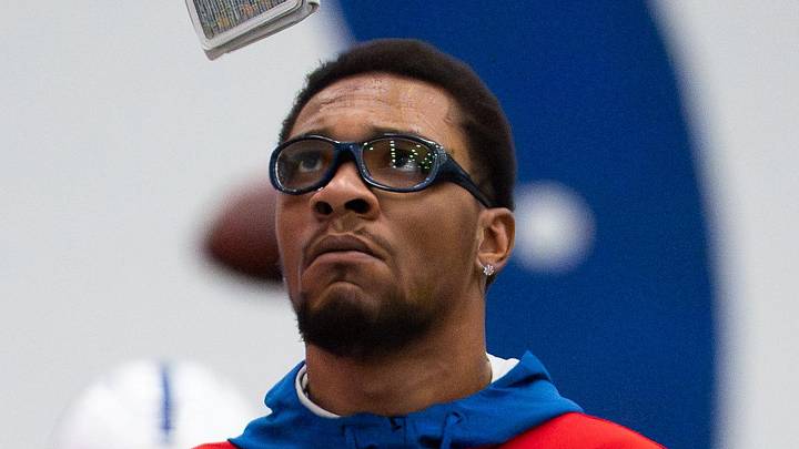 Indianapolis Colts quarterback Anthony Richardson Sr. tosses a wristband