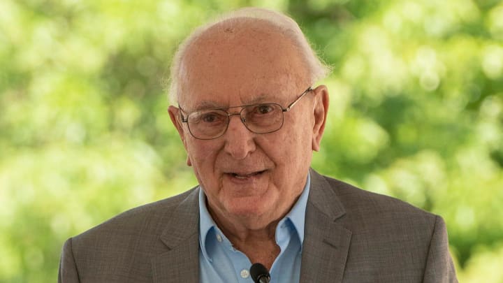 Bob Cousy speaks during a ceremony to dedicate a statue in his honor outside the DCU Center Friday, June 18, 2021.