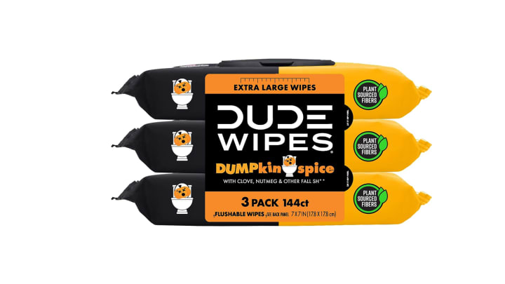 Best pumpkin spice products: DUDE Wipes DUMPkin Spice Wipes, Pack of 3