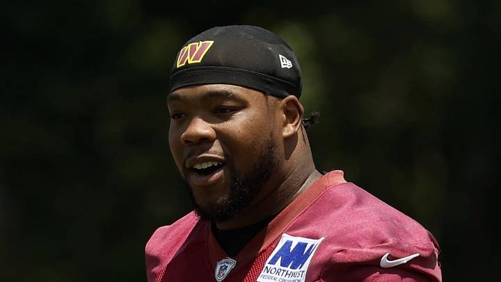 Jun 10, 2025; Ashburn, VA, USA; Washington Commanders defensive tackle Daron Payne (94) stands on the field on day one of minicamp at Commanders Park. 