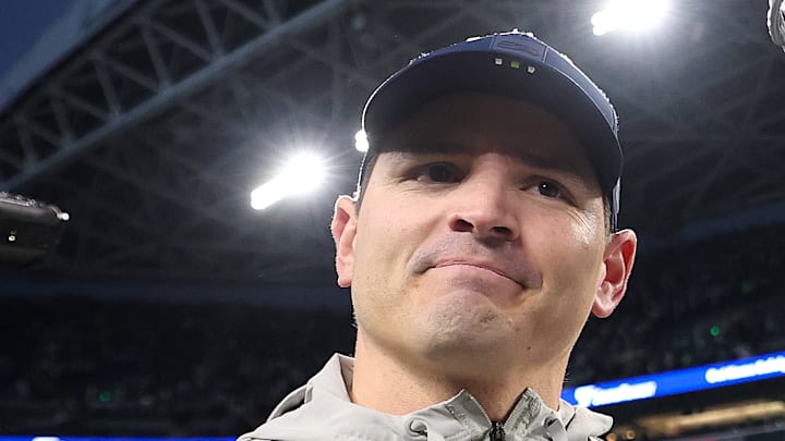 Mike Macdonald of the Seattle Seahawks postgame