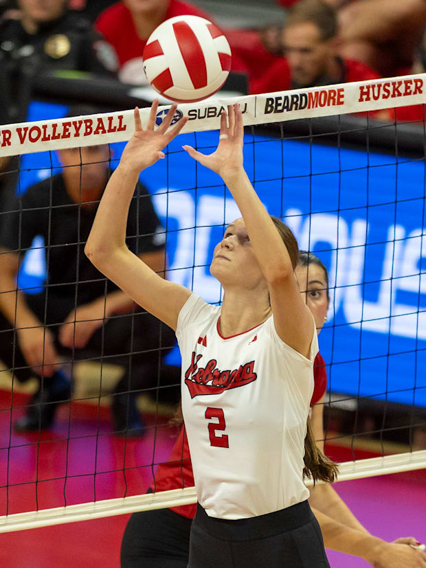 Nebraska setter Bergen Reilly readies the ball for a teammate during the Red-White Scrimmage on Saturday.
