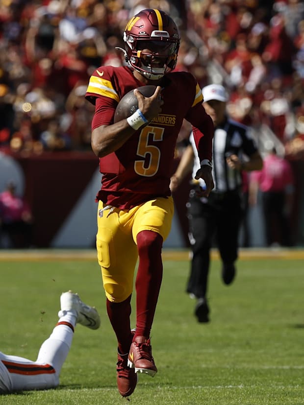 Washington Commanders quarterback Jayden Daniels. Washington Commanders quarterback Jayden Daniels.