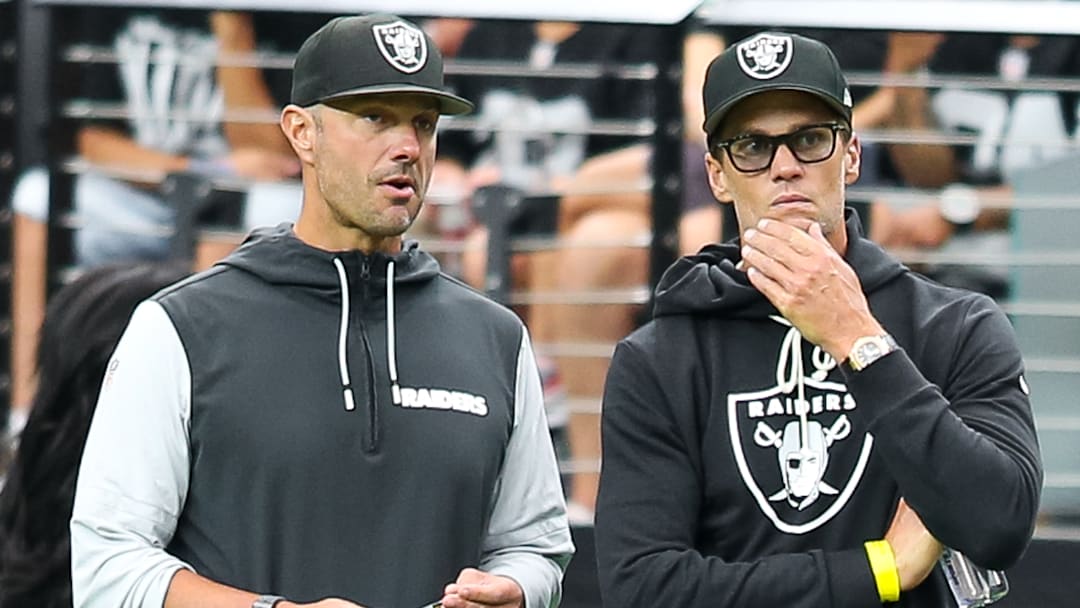 Las Vegas Raiders GM John Spytek, and minority owner Tom Brady