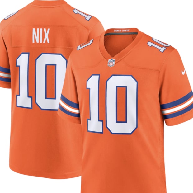 Bo Nix Broncos Nike Mile High Collection 1977 Throwback Game Jersey