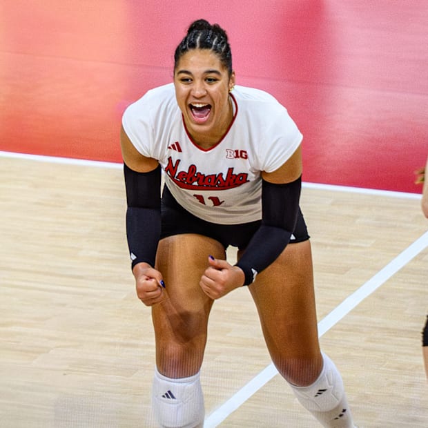 Teraya Sigler celebrates a Husker point. 