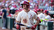 Third baseman Brent Iredale at the plate against Arkansas-Little Rock. The Razorbacks won 4-0. 