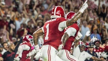 Domani Jackson running down the field during Zabien Brown's pick six. 