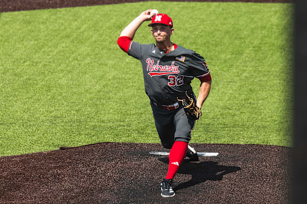 Nebraska relief pitcher Tucker Timmerman at Iowa on April 13, 2025.