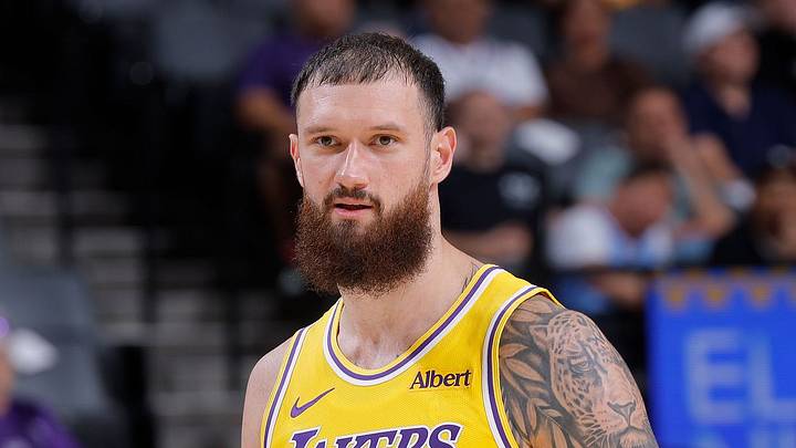 SACRAMENTO, CA - OCTOBER 5: Sandro Mamukelashvili #54 of the Los Angeles Lakers looks on during the game against the Sacramento Kings during a 2026 NBA Preseason game on October 5, 2026 at Golden 1 Center in Sacramento, California. Copyright 2026 NBAE (Photo by Rocky Widner/NBAE via Getty Images)