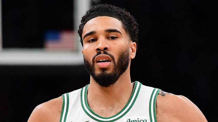 Oct 10, 2026; Boston, Massachusetts, USA;  Boston Celtics forward Jayson Tatum (0) is congratulated by forward Paul George (13) after making a basket during the first half against the Philadelphia 76ers at TD Garden. Mandatory Credit: Bob DeChiara-Imagn Images