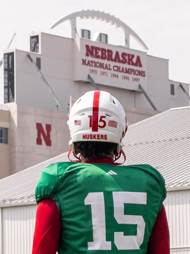 Dylan Raiola during Nebraska football practice on Aug. 19, 2024.